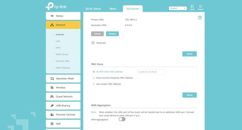 TP-Link Archer C4000 Router UI